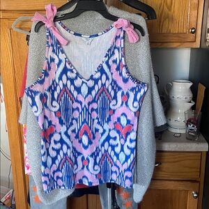 Crown & Iny Woman’s Ribbon Tank Top Pink Bow Size XL Blue Red White